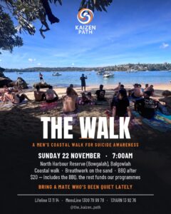 Poster for The Walk, a coastal walk for men hosted by Kaizen Path